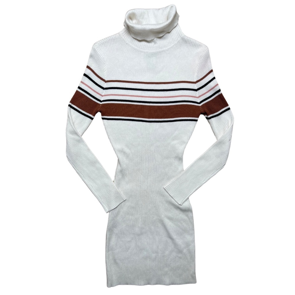 Vintage Y2K Turtleneck Sweater Dress Small Ribbed Knit Bodycon Sporty Preppy